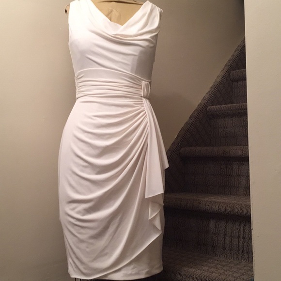 White House Black Market Dresses & Skirts - White House Black Market White Draped Sheath Dress